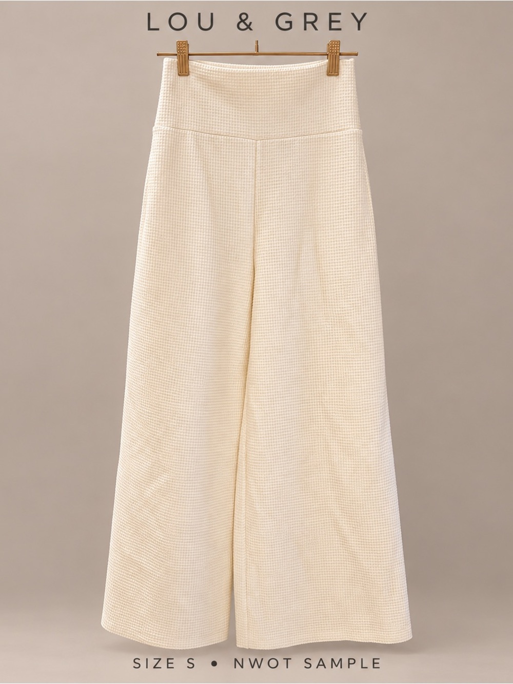 Lou & Grey Vanilla Cream Waffle Wide Leg Pants Size S NWOT Sample